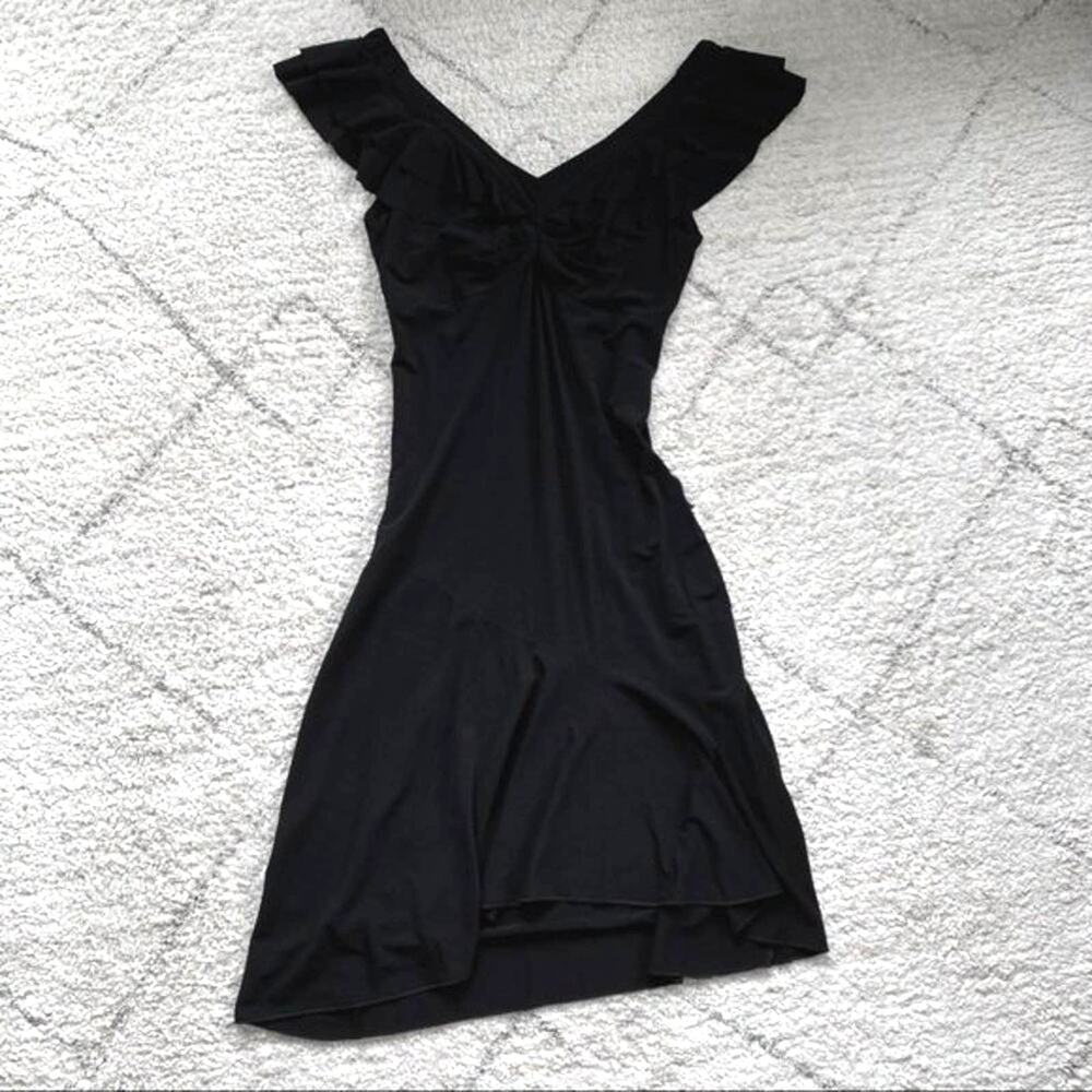 Sandro Paris Volupte Black Plunge Neck Asymmetrical Midi Dress Size S - Picture 10 of 10